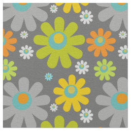 Boho Retro Multicolor Daisis on Gray Stoff