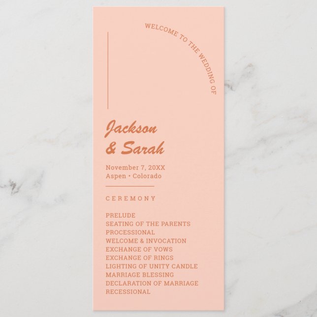 Boho Retro Orange Hochzeit  Programm (Vorderseite)