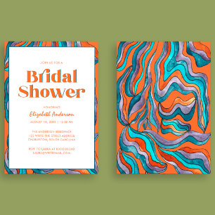 Boho Retro Orange-Typografie Wellige Hochzeitsdusc Einladung