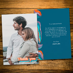 Boho Retro Orange und Blau Typografie Wellenlinien Dankeskarte