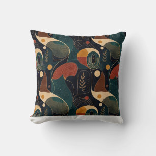 Boho Retro Organische Formen in Navy Teal Terrakot Kissen