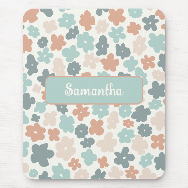 Boho-Retro-Pastell-Blumenmuster Mousepad (Vorne)