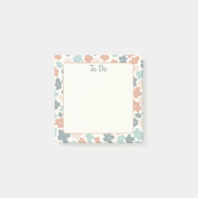 Boho-Retro-Pastell-Blumenmuster Post-it Klebezettel (Vorderseite)