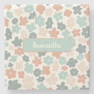 Boho-Retro-Pastell-Blumenmuster Steinuntersetzer