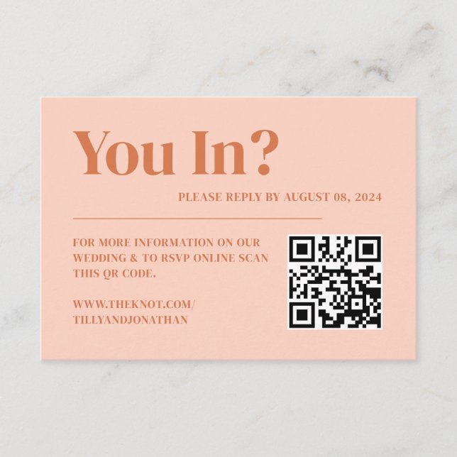 Boho Retro Peach Orange Wedding Webiste Begleitkarte (Vorderseite)