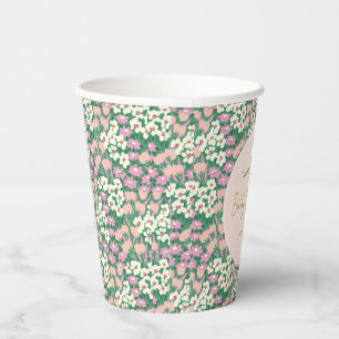 Boho Retro Pink Sage Floral Baby Dusche Pappbecher