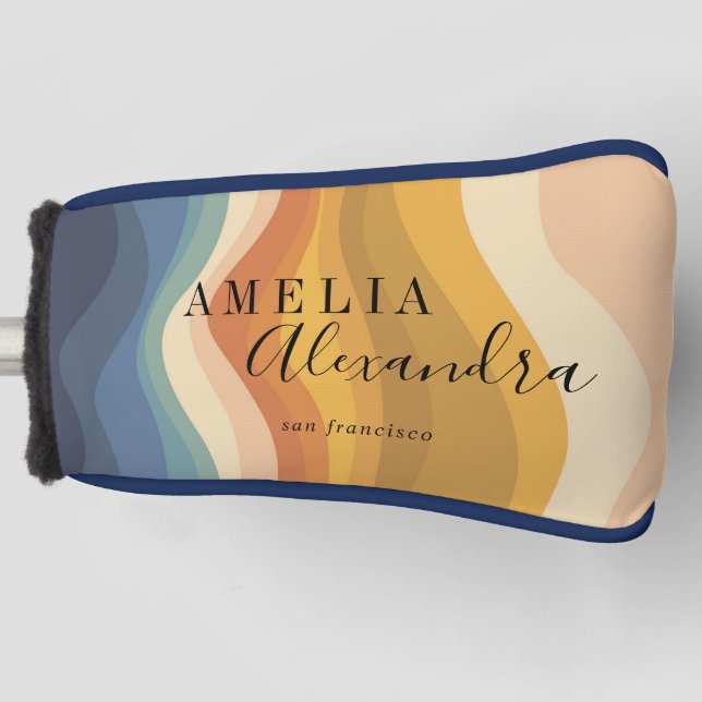 Boho Retro Schrift Abstrakt Wellenförmige Linien G Golf Headcover (Vorderseite)