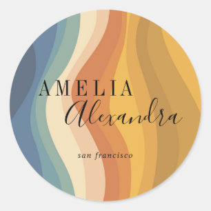Boho Retro Schrift Abstrakt Wellenförmige Linien G Runder Aufkleber