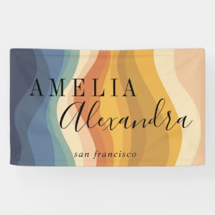 Boho Retro Schrift Abstrakt Wellenlinien Gelb Blau Banner