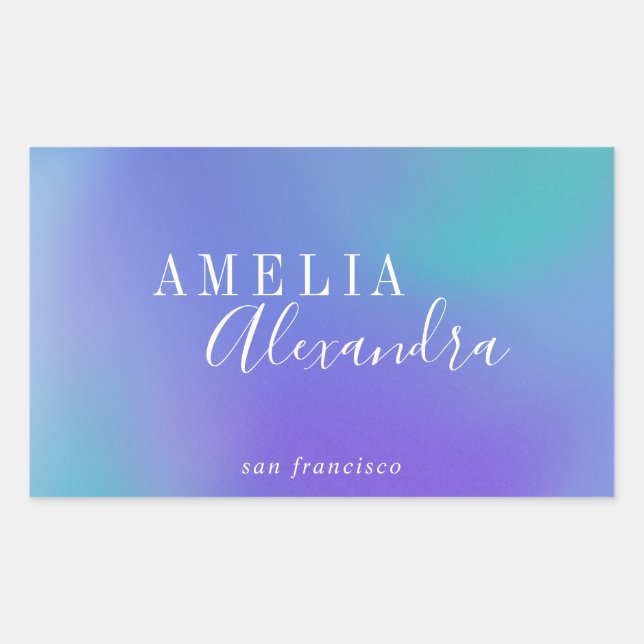 Boho Retro Schriftart Abstrakter Farbverlauf Lila  Rechteckiger Aufkleber (Vorderseite)