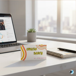 Boho Retro Script Abstrakt Wavy Lines Yellow Visitenkarte