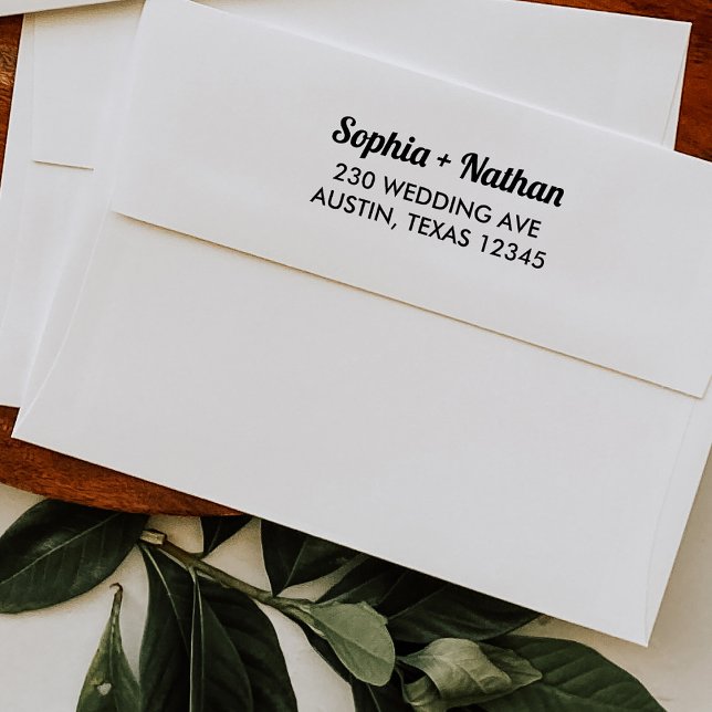 Boho Retro Script | Hochzeitsfeier Rücksendeadress Permastempel (A retro return address label)