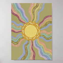 Boho Retro Sonne & gedämpfte Regenbogenstrahlen Mi Poster