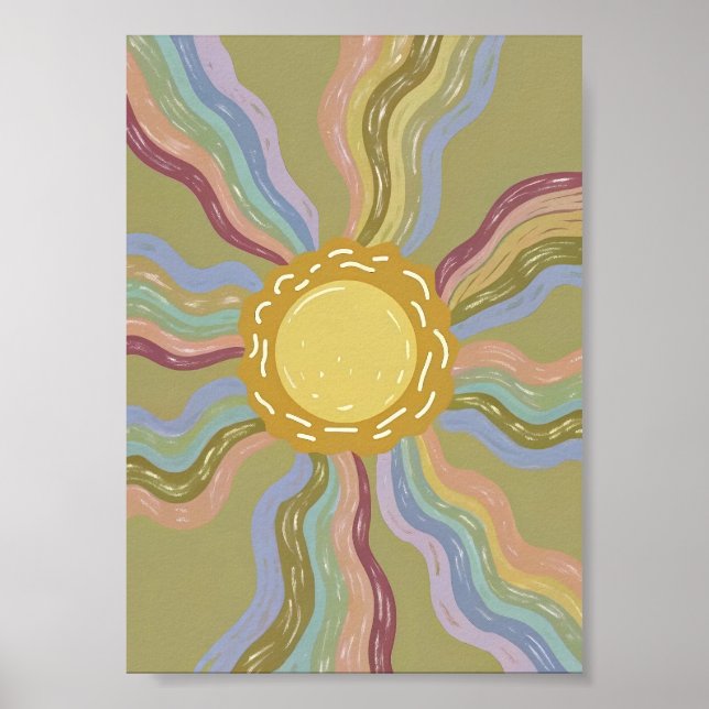 Boho Retro Sonne & gedämpfte Regenbogenstrahlen Mi Poster (Vorne)