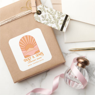 Boho Retro Sonnenaufgang Produktlabel Quadratischer Aufkleber
