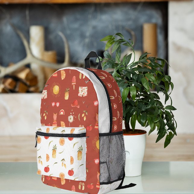 Boho Retro Summer | Monogramm Bedruckter Rucksack (Von Creator hochgeladen)