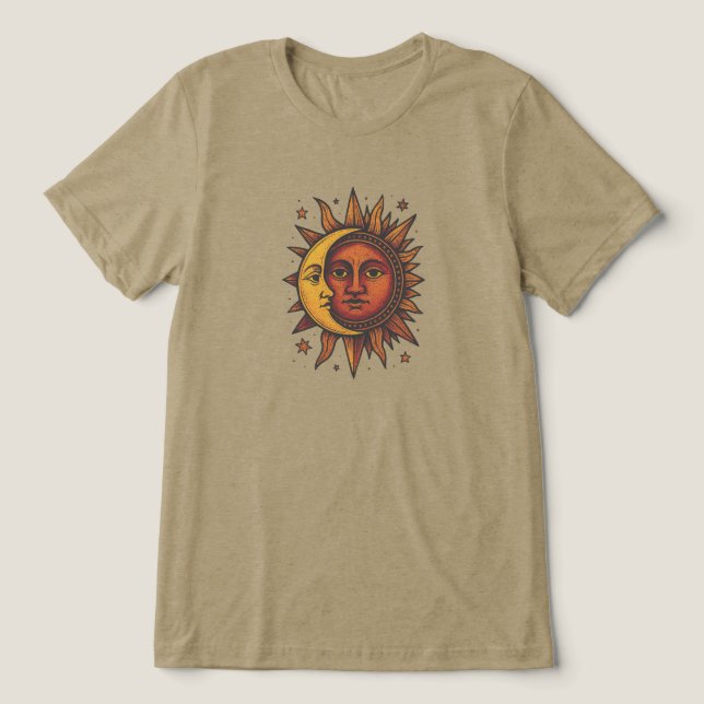 Boho Retro Sun und Moon Unisex Tri-Blend Shirt (Design Vorderseite)