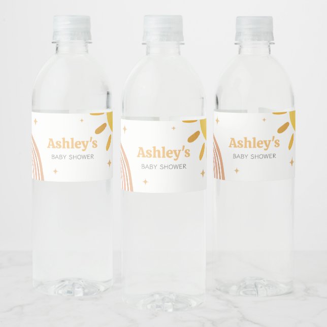Boho Retro Sunshine Baby Dusche Wasserflaschenetikett (Flaschen)