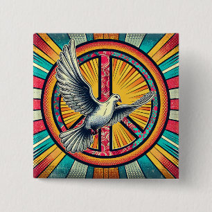 Boho Retro Taube und Friedenszeichen Button