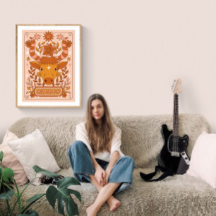 Boho Retro Taurus Zodiac Poster