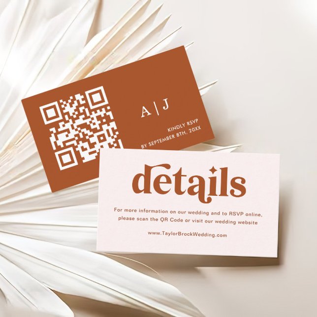 Boho Retro Terracotta Hochzeit Details Begleitkarte (Von Creator hochgeladen)