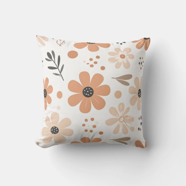 Boho Retro Terrakotta Blumen Ästhetik  Kissen (Vorderseite)