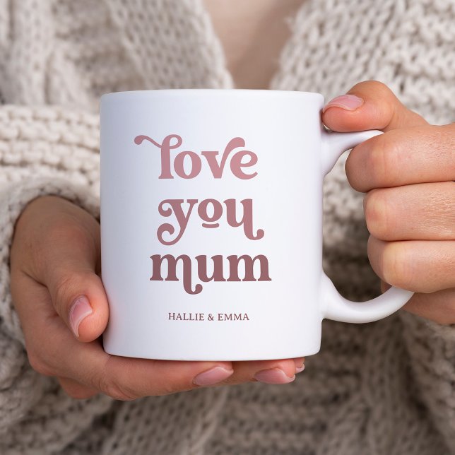Boho Retro Text | Liebe Mama Gradient Rosa Kaffeetasse (A trendy, boho mug that says "love you mum")