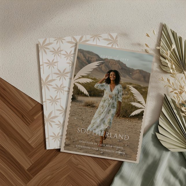 Boho Retro Tropical Palm Tree Abschluss Foto Ankündigung (Boho Retro Tropical Palm Tree Graduation Photo Announcement)