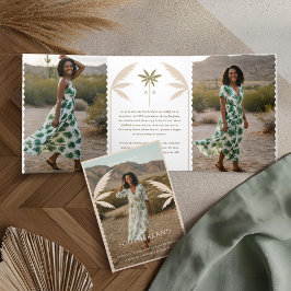 Boho Retro Tropical Palm Tree Abschluss Foto Dreifach Gefaltete Ankündigung