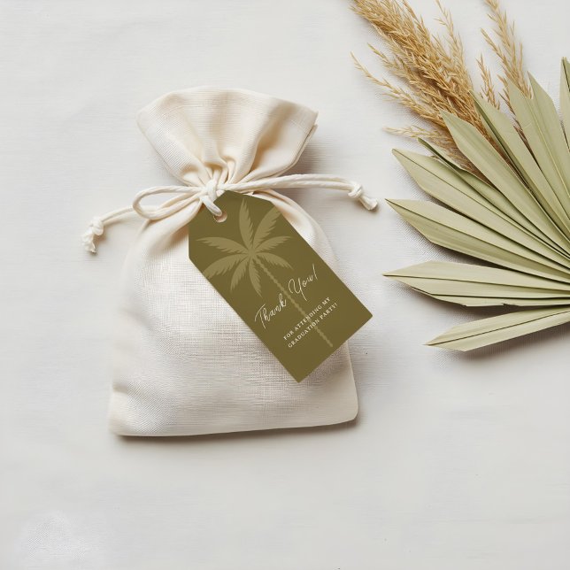 Boho Retro Tropical Palm Tree Abschluss Vielen Dan Geschenkanhänger (Boho Retro Tropical Palm Tree Graduation Thank You Gift Tags)