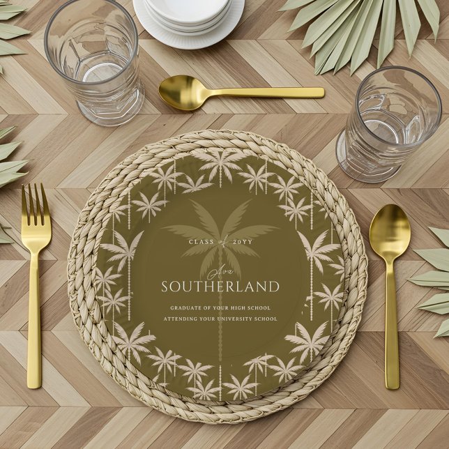Boho Retro Tropical Palm Tree Pattern Abschluss Pappteller (Boho Retro Tropical Palm Tree Pattern Graduation Paper Plates)