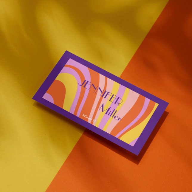 Boho Retro Wavy Lines Social Media QR-Code Visitenkarte (Von Creator hochgeladen)