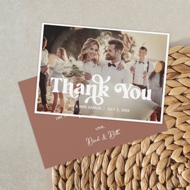 Boho Retro Wedding danke Ihnen Foto Card Ankündigung (Von Creator hochgeladen)