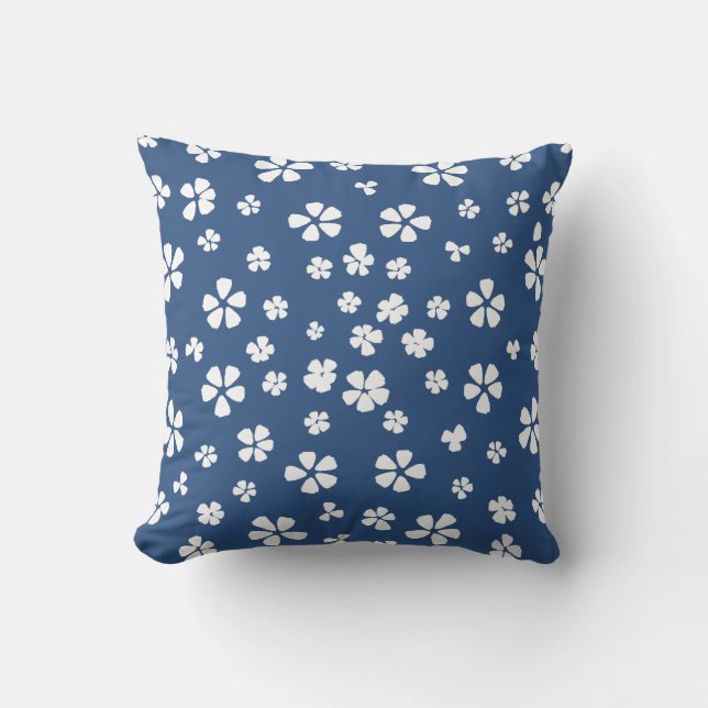 Boho Retro-Wildblume blau Kissen (Vorderseite)