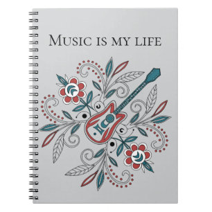 Boho Rock’n’Roll Gitarre mit Blume Notizblock
