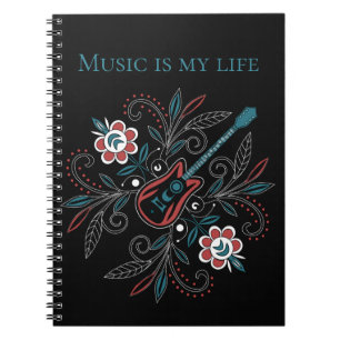 Boho Rock’n’Roll Gitarre mit Blume Notizblock