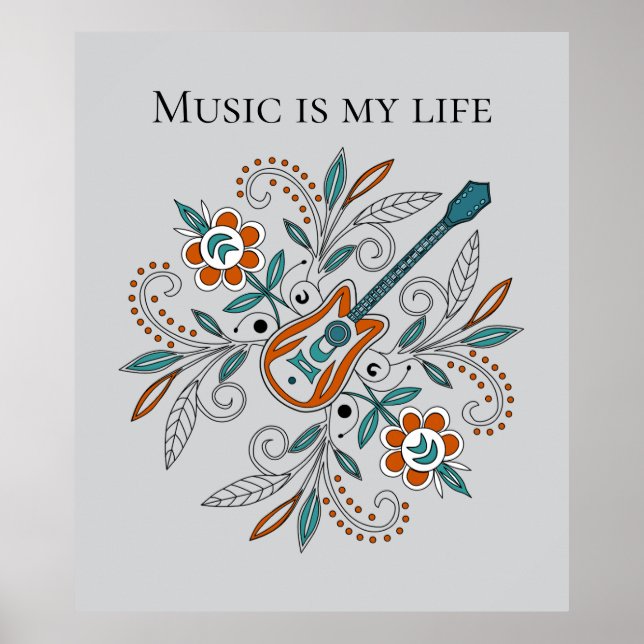 Boho Rock’n’Roll Gitarre mit Blume Poster (Vorne)