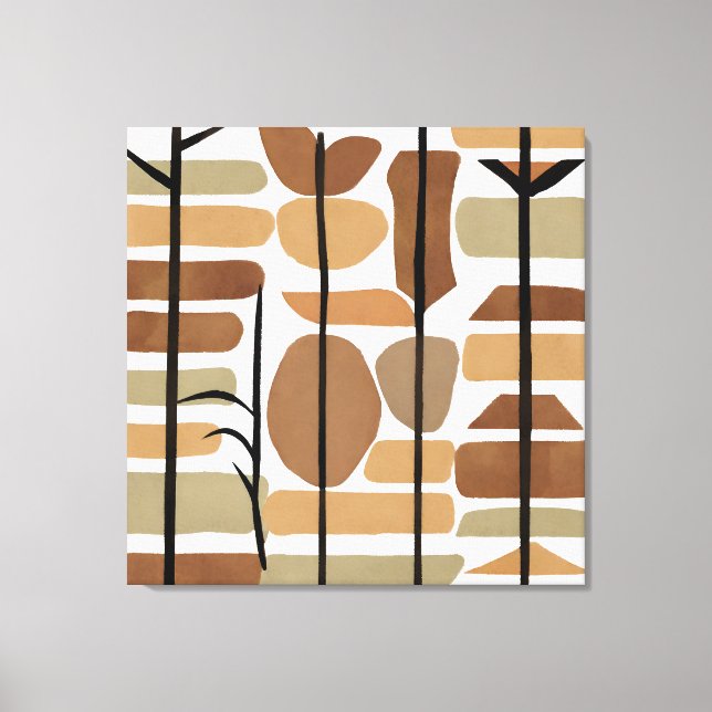 Boho Rock Polygon Leaf Botanische Kunst Moderne Leinwanddruck (Vorderseite)