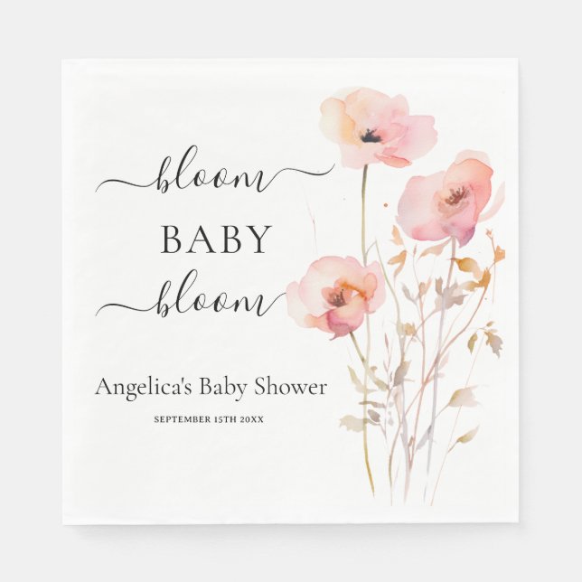 BOHO ROMANTIC BLUSH PINK WATERCOLOR MEADOSE BLUME SERVIETTE (Vorderseite)