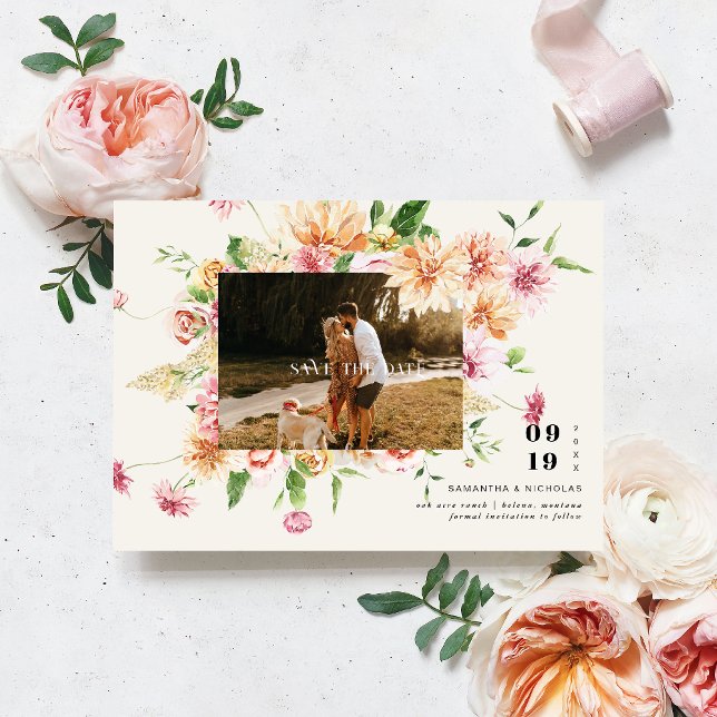 Boho Romantic Floral Blooms Photo Save the Date (Von Creator hochgeladen)