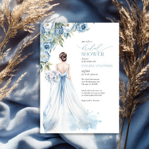 Boho Romantic Peonies staubige blaue Hochzeitsklei Einladung