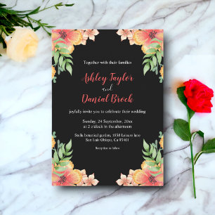 Boho Romantic Wildblumen Black Floral Wedding Einladung