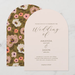 Boho-romantische, gemalte, florale Gartenhochzeit Einladung