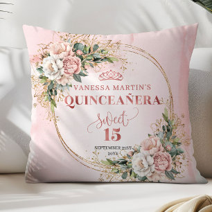 Boho Romantische Rosa Florale Süße 15. Geburtstags Kissen