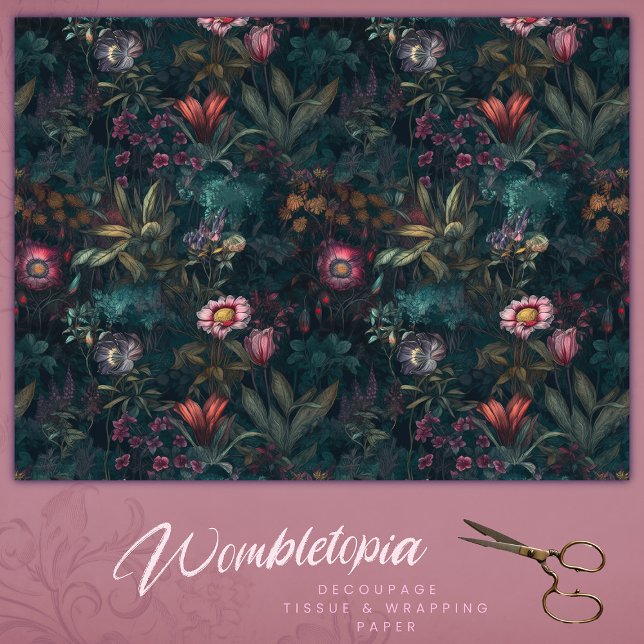 Boho Romantische Rosa und grüne Blumendekoupage Seidenpapier (Von Creator hochgeladen)