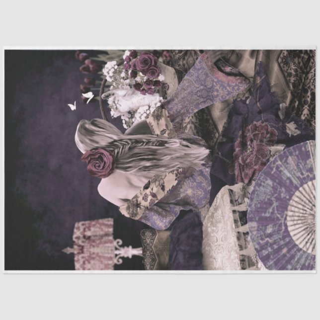 Boho Room Portrait Woman Kitten Floral Seidenpapier (Vorderseite)