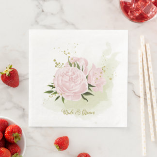 Boho rosa Blume Grüne Blätter botanisch Serviette