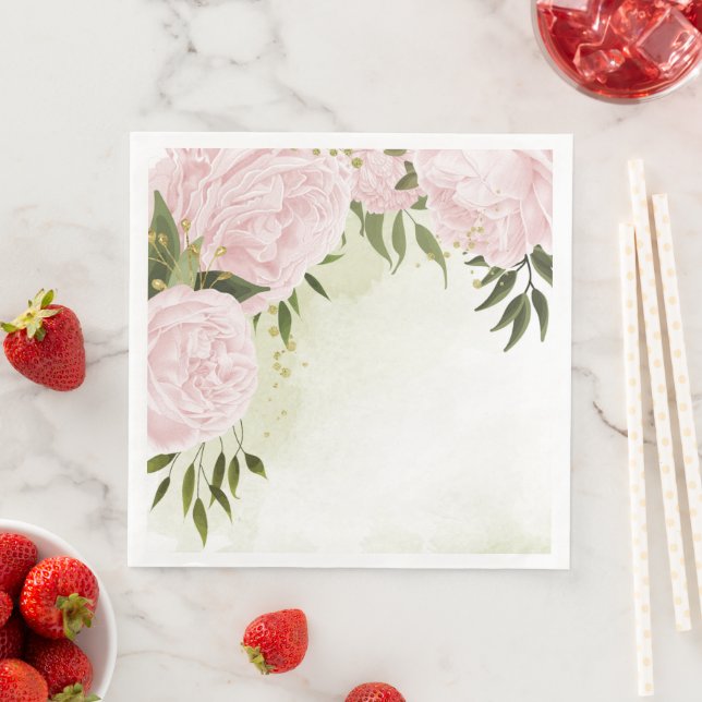 Boho rosa Blume Grüne Blätter botanisch Serviette (Beispiel)