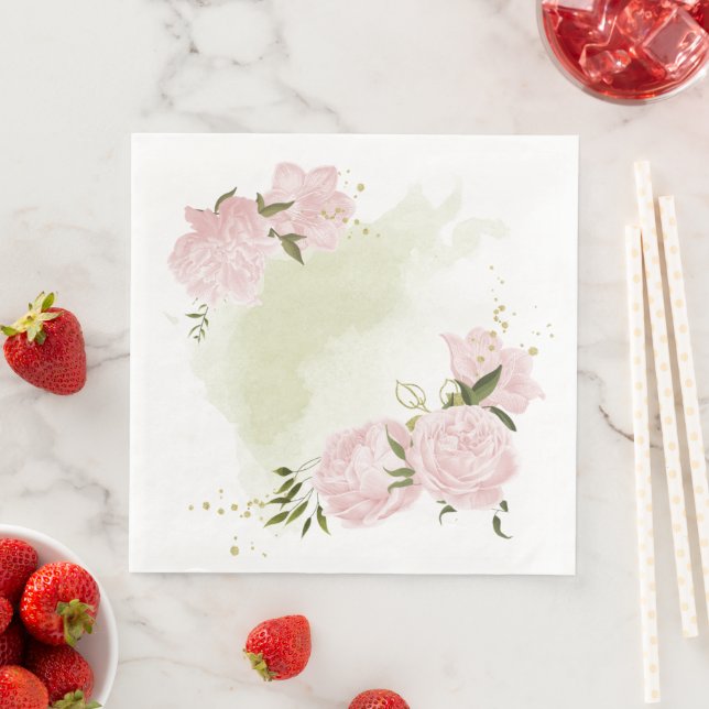 Boho rosa Blume Grüne Blätter botanisch Serviette (Beispiel)