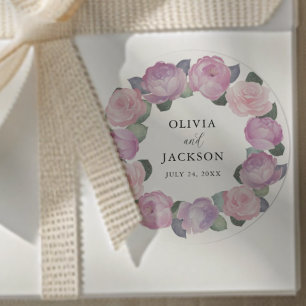 Boho-Rosa-Blumen-Aquarell-Hochzeit Runder Aufkleber